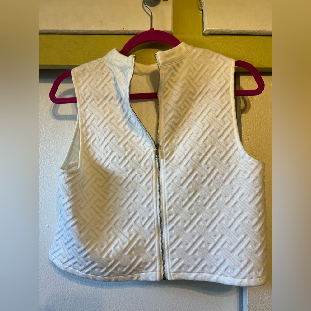 White zippered down tank crop top